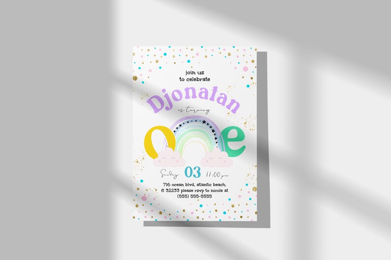 Rainbow First Birthday Invitation: Pastel Party Invite (Digital Download) image 6