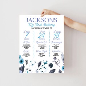Winter Onederland Boy Milestones Sign, Holiday 1st Birthday Milestone Baby Boy Banner, Christmas Boy&#39;s Milestone Keepsake Infographic Poster