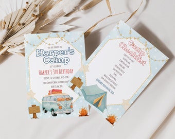 Boy Camping Invitation, Camp Style Boy's Party Download Sign, Outdoor Hiking Birthday Boy Invite and Checklist, Little Camper Boy Invite