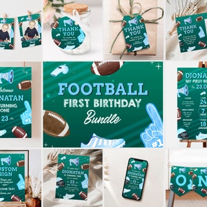Football First Birthday Bundle, Football Birthday Invitation Bundle, First Year Down Birthday, Rookie Year Birthday Set, Football Large Kit