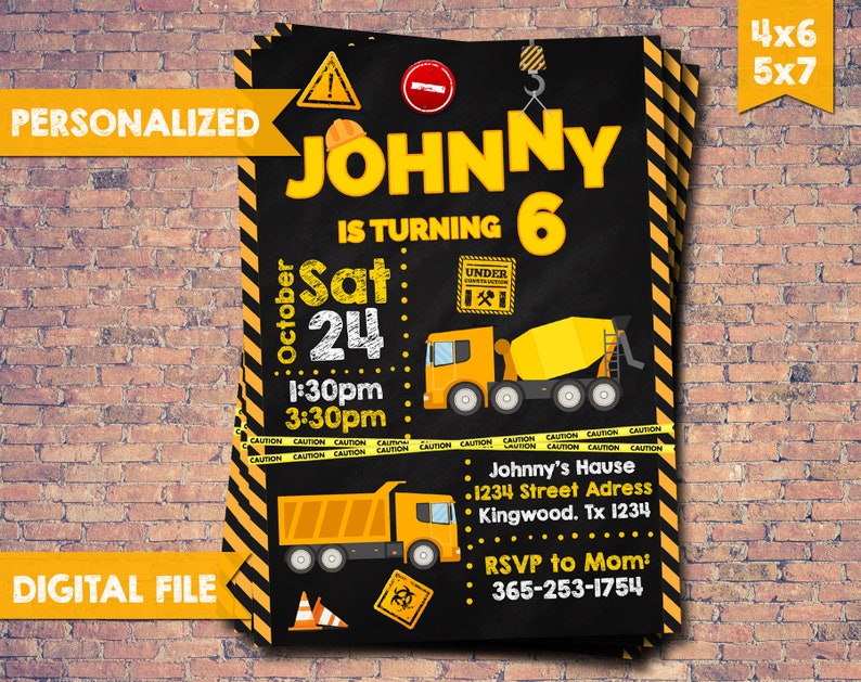 Construction Birthday Invitation , Construction Invitation, Construction Birthday, Construction Party, Construction Card, Printables image 1