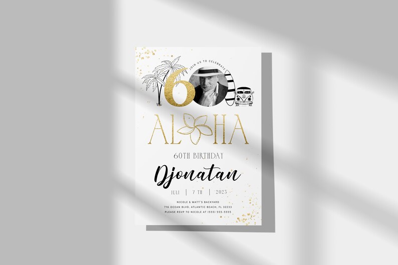 Tropical 60th Birthday Invitation: Hawaiian Luau Photo Invite (Digital Download) image 5