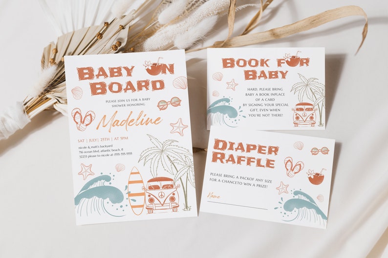 Surf Baby Shower Invitation Set: Beach Theme (Digital Download) image 1