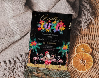 Christmas Luau Invitation, Editable Beach Christmas Party Sign Template, Hawaiian Christmas Luau Party Invite,Tropical Santa Invite Download