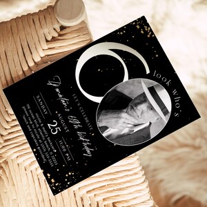 Black & Gold 60th Birthday Invitation With Photo (Digital) image 5