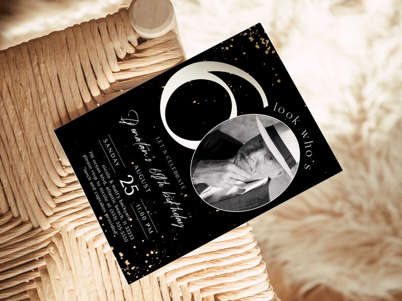 Black & Gold 60th Birthday Invitation With Photo (Digital) image 5