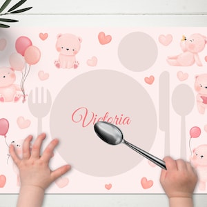 Teddy Bär Montessori Platzset Printable für Mädchen Etikette Montessori Tischset Beary Vorlage Kinder Platzset Für Mädchen