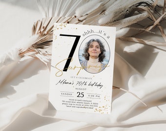 Surprise 70th Birthday Invitation with Photo Adult Anniversary Party Digital Invite Template Self-Editable Printable Instant Download File