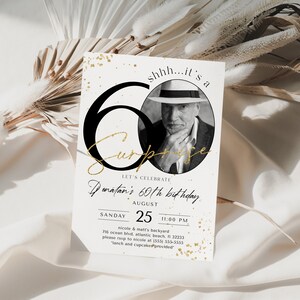 Surprise 60th Birthday Invitation with Photo Adult Mens Womens Sixty Years Party Invite Digital Elegant Template Editable Printable Download