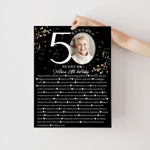 50 Things We Love About You Printable Gold Black Template Custom Fifty Reasons Poster Fiftieth Birthday Anniversary Sentimental Memory Gifts