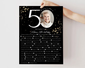 Poster 50 raisons pour lesquelles nous vous aimons : cadeau d'anniversaire doré et noir (téléchargement numérique)