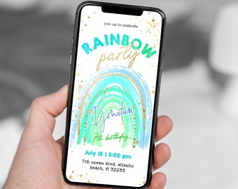 Rainbow Birthday Electronic Invitation Any Age Digital Rainbow Of Fun Boys Evite Rainbow Kids Birthday Party Phone Instant Download Template
