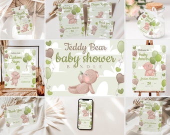 Teddy Bear Baby Shower Bundle: Invitations, Signs, Tags (Digital Download)