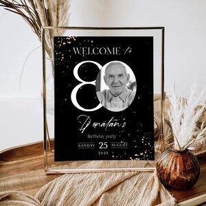 80th Birthday Welcome Sign: Black and Gold Glitter (Printable Template) image 4