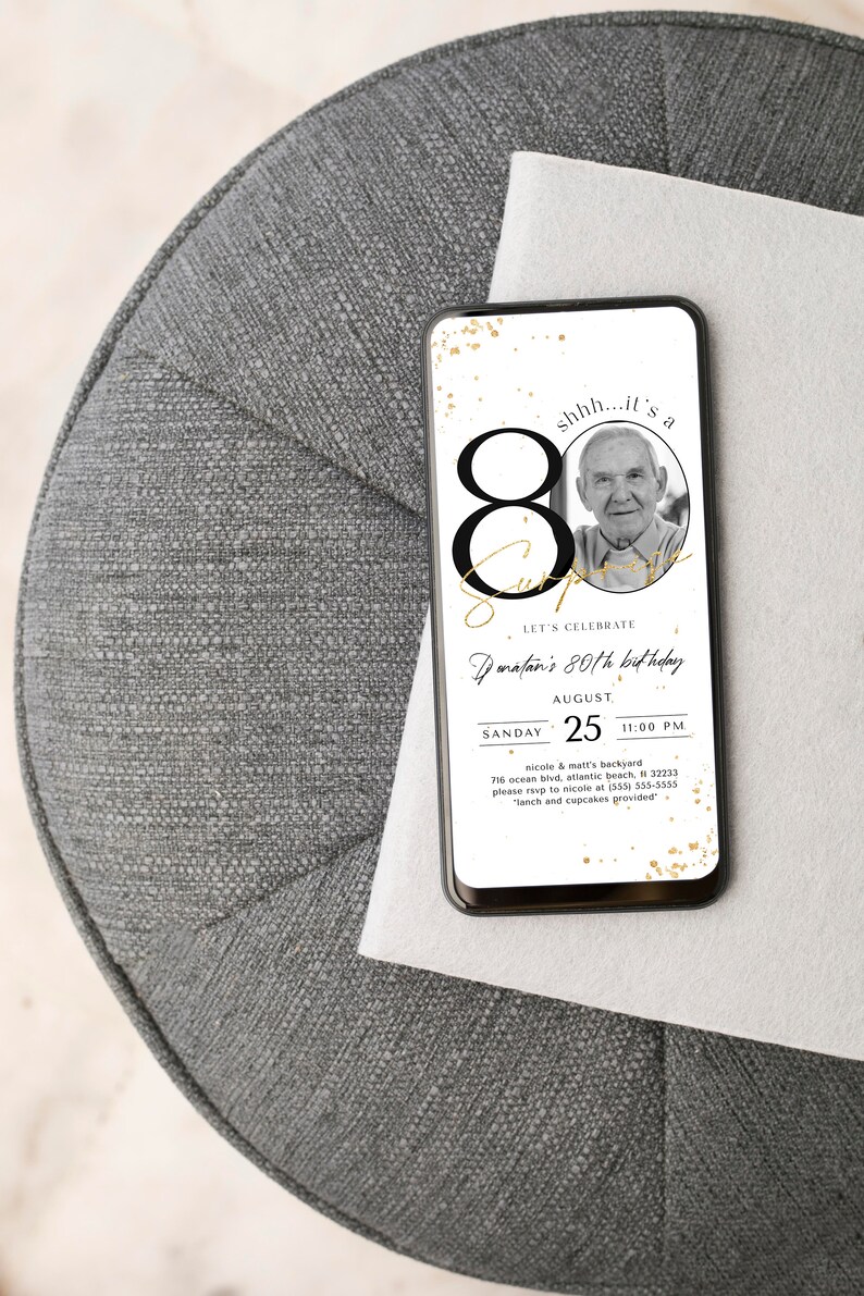Invito a sorpresa per l'80° compleanno con foto: invito digitale per l'anniversario immagine 5