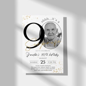 Surprise 90th Birthday Invitation with Photo: Minimalist Design (Editable Digital Download) image 6