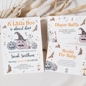 Halloween Baby Shower Invitation Set Printable, Halloween Baby shower Invitation Set, Spooky Books For Baby, Diaper Raffle, Invitation Set