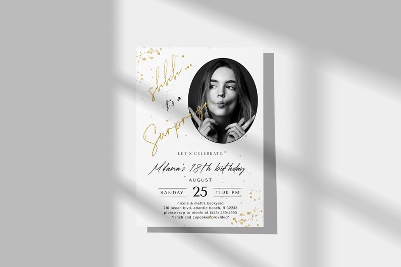 Surprise Birthday Invitation with Photo: Elegant Editable Invite (Digital) image 6