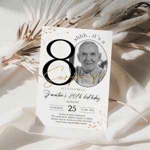 Überraschen Sie 80. Geburtstag Einladung mit Foto Editierbare Achtzig Invite Männer Frauen Achtzigsten Jahrestag druckbare Party Decor Instant Template