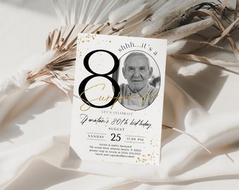 Surprise 80th Birthday Invitation: Photo, Editable Template (Digital Download)