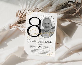 Surprise 80th Birthday Invitation with Photo Editable Eighty Invite Men Women Eightieth Anniversary Printable Party Decor Instant Template