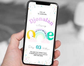 Rainbow First Birthday Electronic Invitation: Editable Digital Evite