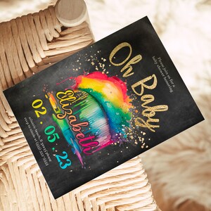 Rainbow Baby Shower Invitation: Chalkboard Cloud, Editable Printable (PDF) image 3