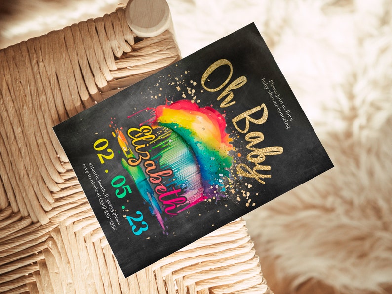 Rainbow Baby Shower Invitation: Chalkboard Cloud, Editable Printable (PDF) image 3