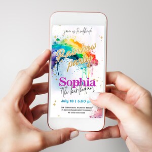 Invito elettronico per compleanno arcobaleno: invito per festa per ragazze (modello digitale) immagine 3