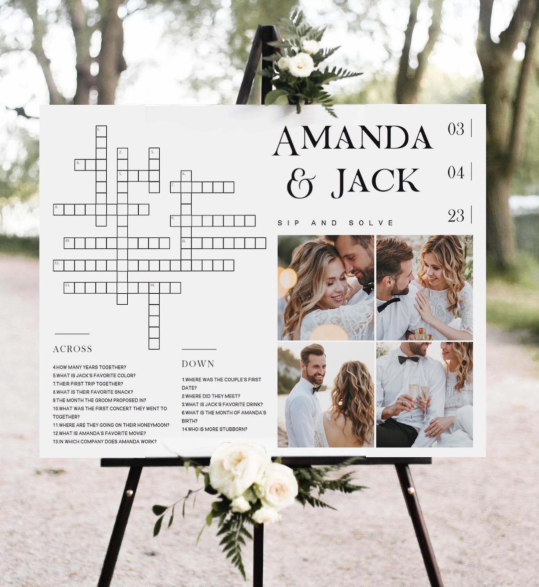 Wedding Crossword Puzzle With Photo Template Printable Bridal Shower