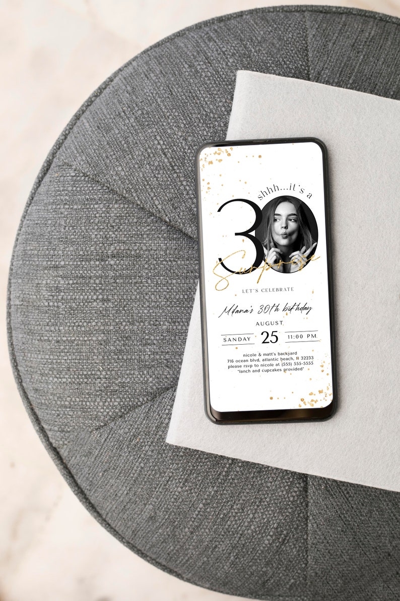 Surprise 30th Birthday Photo Invitation: Electronic Text Invite (Digital Template) image 5