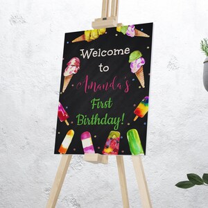 Ice Cream Birthday Welcome Sign Chalkboard, Popsicle Welcome Sign, Ice Cream Birthday Banner, Editable Ice Cream Welcome Sign