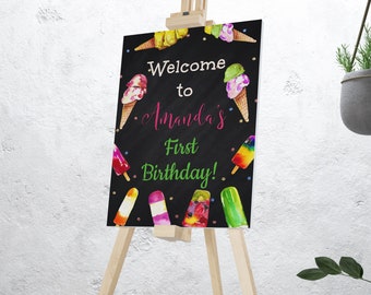 Ice Cream Birthday Welcome Sign Chalkboard, Popsicle Welcome Sign, Ice Cream Birthday Banner, Editable Ice Cream Welcome Sign