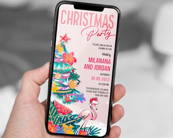 Tropical Christmas Party Invitation: Beach Luau, Editable Evite (Digital Download)