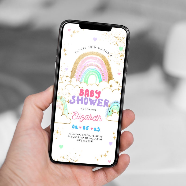 Rainbow Boho Baby Shower Electronic Invitation (Digital Invite) image 1