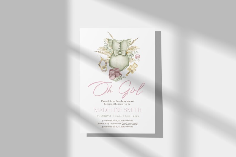 Boho Girl Baby Shower Invitation: Editable Bohemian Party Invite (Digital Download) image 6