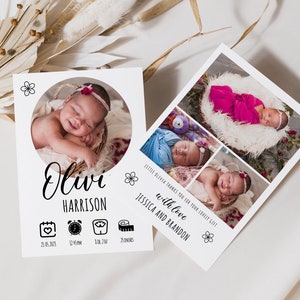 Newborn Baby Birth Announcement Template, Neutral Baby Announcement Card,Fully Editable Newborn Birth Invitation Template Printable Download