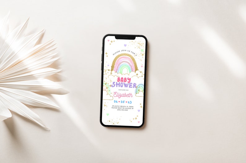Rainbow Boho Baby Shower Electronic Invitation (Digital Invite) image 3