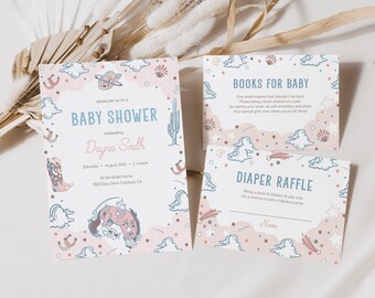Cowgirl Baby Shower Invitation Set, Printable Country Girl Shower Invite Set, Cowgirl Diaper Raffle, Wild West Style Shower Books For Baby