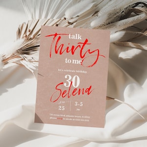 Talk Thirty To Me 30th Birthday Invitation Neon Thirty Modern Cheeky Birthday Party Invitation Adult Womens Anniversary Invite Template