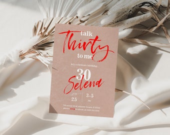 Talk Thirty To Me 30th Birthday Invitation Neon Thirty Modern Cheeky Birthday Party Invitation Modèle d’invitation d’anniversaire pour femmes adultes