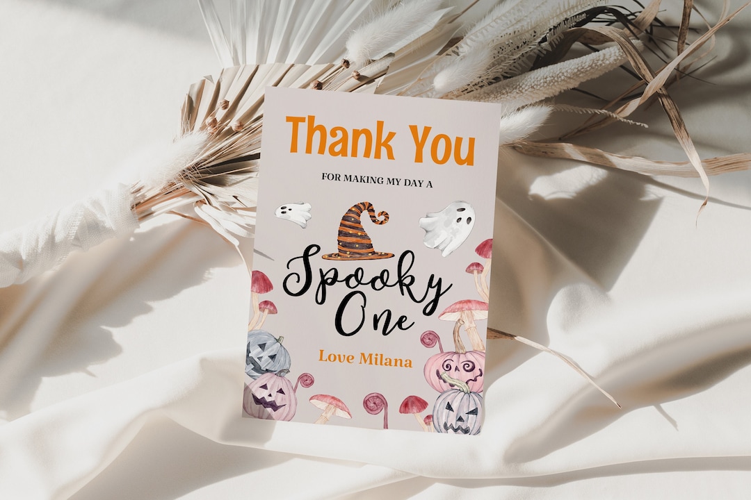 Halloween Birthday Thank You Card Template, Spooky Pumpkin Thank You ...