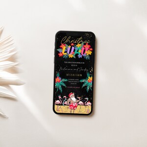 Kerstmis Luau elektronische uitnodiging, tropische kerstvakantie feest digitale download uitnodiging, papierloze kerst in de zomer feest evite