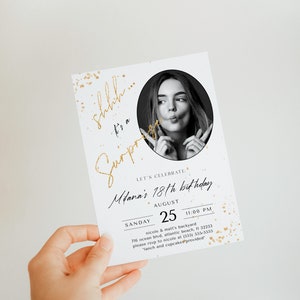 Surprise Birthday Invitation with Photo: Elegant Editable Invite (Digital) image 4