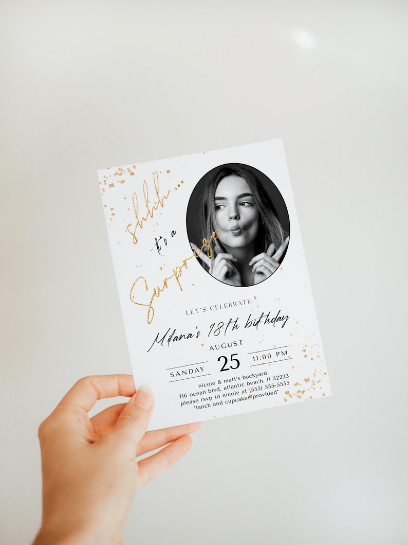 Surprise Birthday Invitation with Photo: Elegant Editable Invite (Digital) image 4