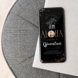 Tropical Aloha Birthday Electronic Invitation: Black & Gold Luau (Digital Phone Evite) image 4