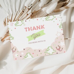 Cowgirl Birthday Thank You Card, Western Baby Girl Birthday Party Imprimible Gracias, Country Rustic Girl 1st Birthday Thanks Card Template