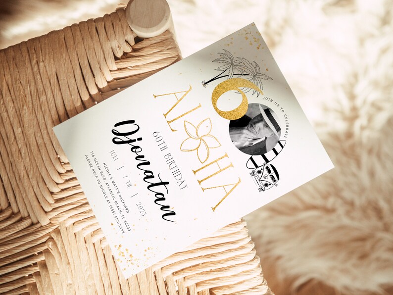 Tropical 60th Birthday Invitation: Hawaiian Luau Photo Invite (Digital Download) image 3