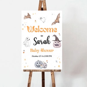 Halloween Baby Shower Welcome Sign: Pumpkin Witch Printable (PDF & JPG)