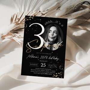 Black & Gold 30th Birthday Invitation: Surprise Party (Digital Download) image 1